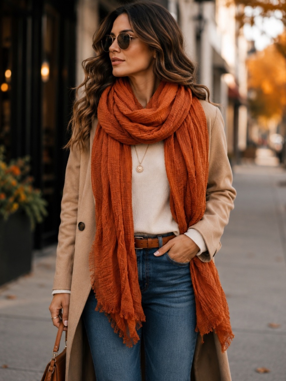 Rust Crinkle Scarf – Lightweight & Effortlessly Chic